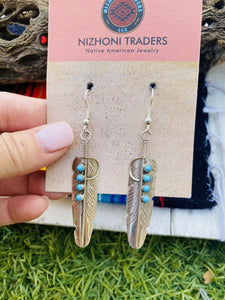Navajo Turquoise & Sterling Silver Feather Dangle Earrings