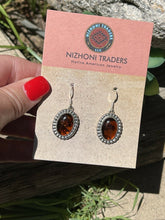 Load image into Gallery viewer, Navajo Sterling Silver and Bead Dot Style Amber Dangle Earrings
