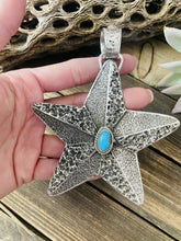 Load image into Gallery viewer, Navajo Turquoise &amp; Sterling Silver Tufa Cast Star Pendant