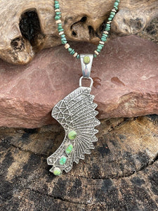 Navajo Sterling Silver Sonoran Gold Turquoise 4 Stone Indian Chief Pendant