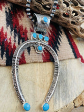 Load image into Gallery viewer, Navajo Sterling Silver &amp; Kingman Turquoise Naja Pendant Signed