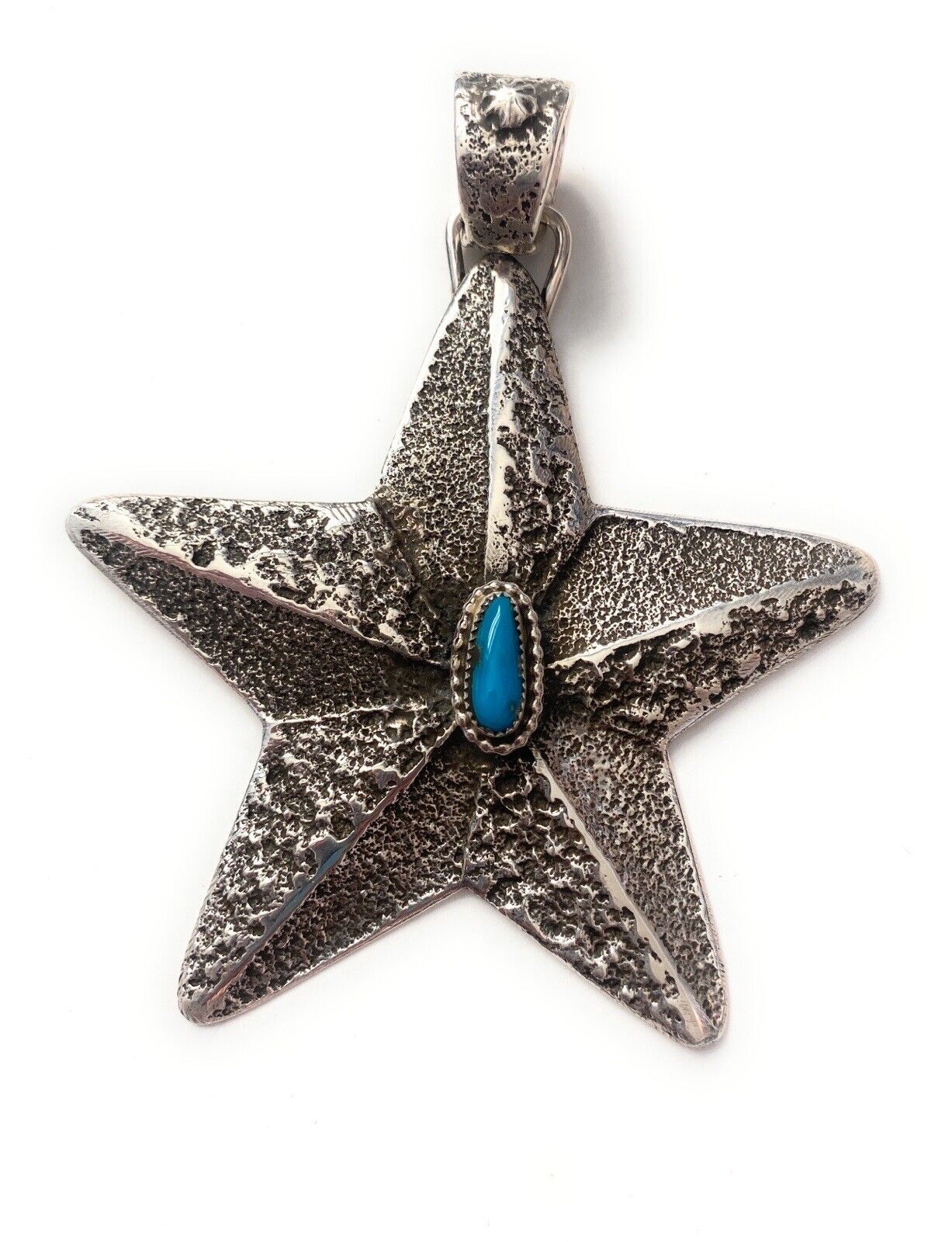 Navajo Turquoise & Sterling Silver Tufa Cast Star Pendant