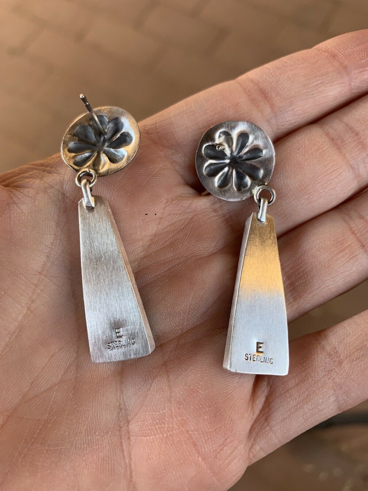 Navajo Creamsicle Spice Hand stamped Dangle Earrings