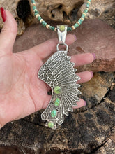 Load image into Gallery viewer, Navajo Sterling Silver Sonoran Gold Turquoise 4 Stone Indian Chief Pendant