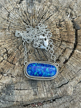 Load image into Gallery viewer, Navajo Sterling Silver &amp; Iridescent Blue  Oval Opal  Sleek Pendant Necklace