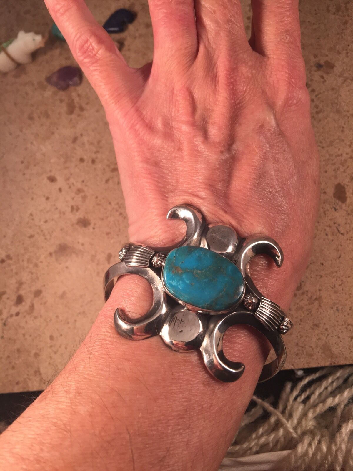 Kingman Turquoise & Sterling Silver Navajo Cuff Bracelet