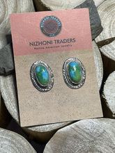 Load image into Gallery viewer, Navajo Sonoran Mountain Turquoise &amp; Sterling Silver Stud Earrings
