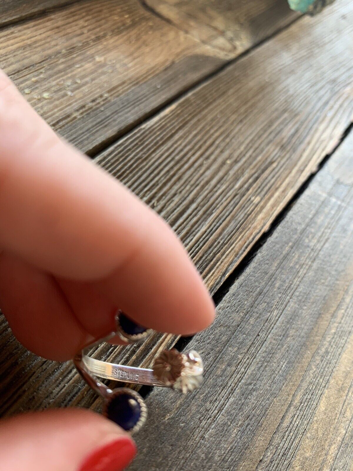 Navajo Lapis Sterling Silver Adjustable Flower Ring