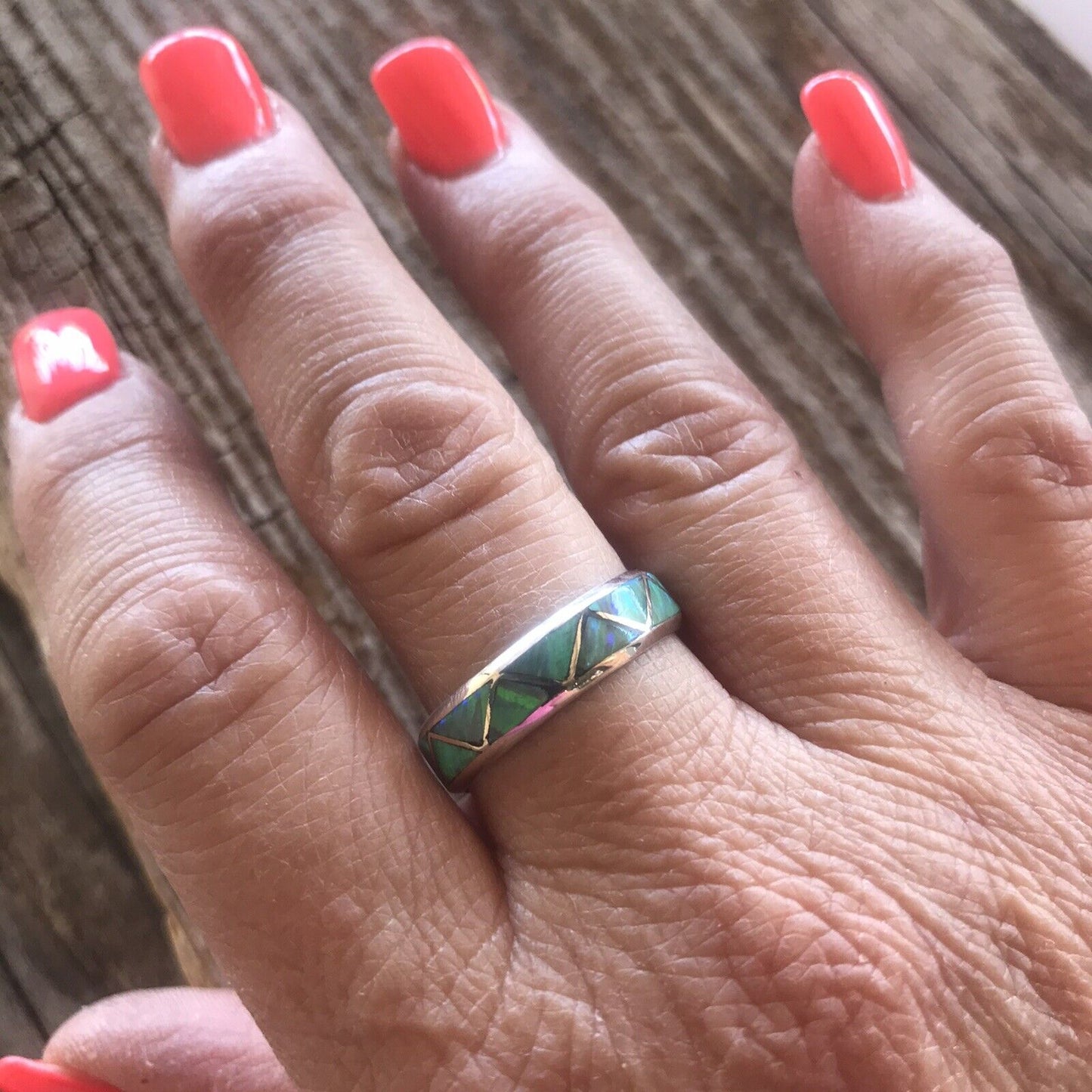 Navajo Sterling Silver Green Opal Stacker Ring