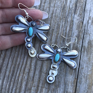 Navajo Sterling Silver  Turquoise Dragonfly Dangle Earrings