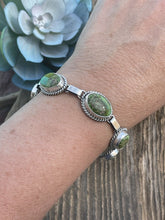 Load image into Gallery viewer, Navajo Sonoran Gold Turquoise &amp; Sterling Silver Link Bracelet Signed