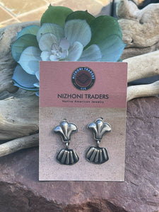 Navajo Sterling Silver Hand Stamped Fleur De Lis Dangle Earrings