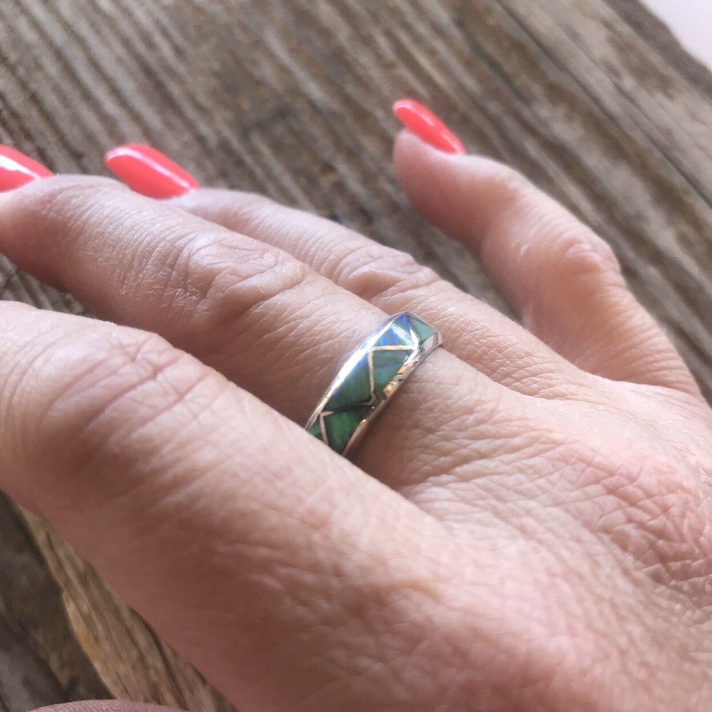 Navajo Sterling Silver Green Opal Stacker Ring