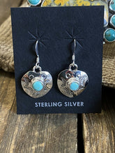 Load image into Gallery viewer, Navajo Sterling Silver Turquoise Heart Dangle Earrings