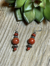 Load image into Gallery viewer, Beautiful Navajo Sterling Silver Apple Coral Triple Ball Bead Dangle Earrings