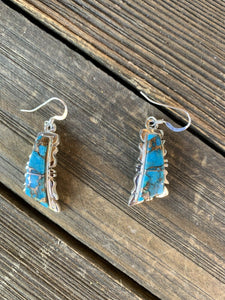 Navajo Turquoise Sterling Silver Copper Mohave Jagged Dangle Earrings