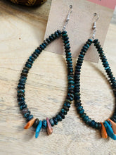 Load image into Gallery viewer, Navajo Turquoise &amp; Spiny Oyster Beaded Dangle Hoop Earrings