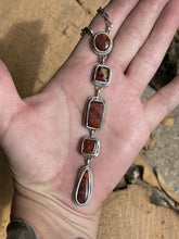 Load image into Gallery viewer, Stunning Navajo Purple Spiny and Sterling 5 Stone Multi Shape Lariat Necklace