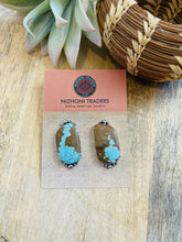 Load image into Gallery viewer, Navajo Number 8 Turquoise &amp; Sterling Silver Post Earrings Signed