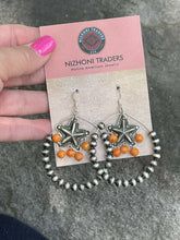 Load image into Gallery viewer, Navajo Sterling Silver Bead Orange Spiny Texas Hoop Earrings