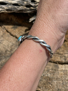 Navajo Sterling Robin Blue Turquoise Southwest Rope Bracelet Cuff