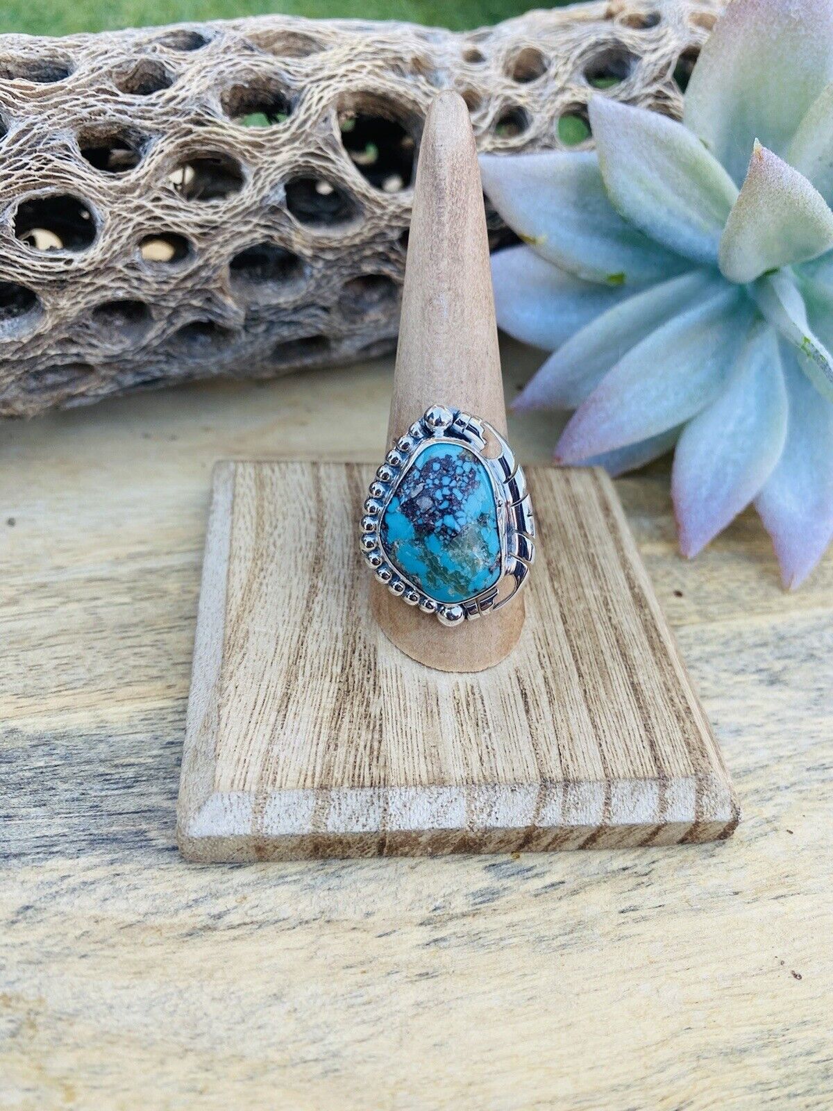 Navajo Royston Turquoise & Sterling Silver Ring Size 9.5