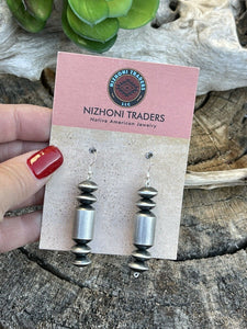 Navajo Sterling Silver Tube Disc Dangle Handmade Earrings