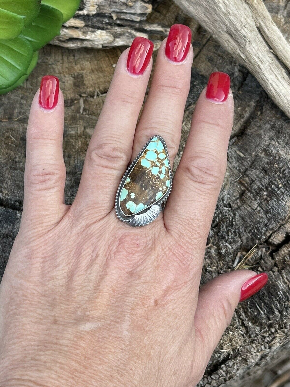 Navajo Sterling Silver Number 8 Turquoise Statement Ring Size 6.5