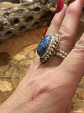 Load image into Gallery viewer, Navajo Blue Rainbow Opal &amp; Sterling Silver Ring Size 7