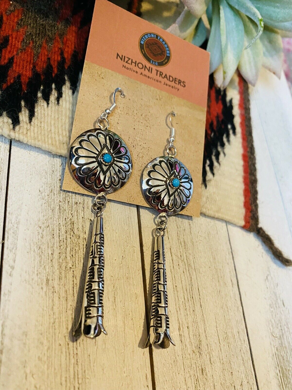 Navajo Turquoise & Sterling Silver Concho Dangle Earrings