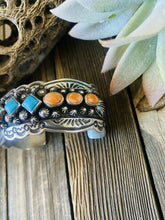 Load image into Gallery viewer, Navajo Orange Spiny, Turquoise &amp; Sterling Silver Cuff Bracelet By Darryl Becenti