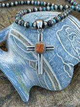 Load image into Gallery viewer, Navajo Sterling Silver &amp; Orange Spiny Shell  Cross Pendant Signed