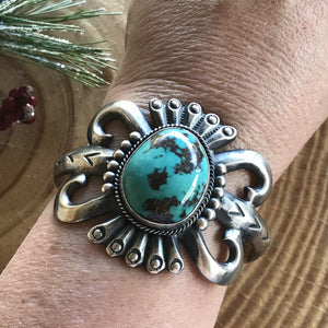 Vintage Turquoise Sterling Silver Navajo Cuff Bracelet