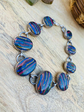 Load image into Gallery viewer, Unique Navajo Sterling Silver &amp; Rainbow Link Bracelet Signed