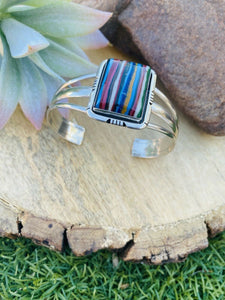 Navajo Sterling Silver & Rainbow  Rectangle Cuff Bracelet