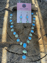 Load image into Gallery viewer, Navajo Sonoran Gold Turquoise &amp; Golden Hills Turquoise Silver Lariat Earring Set