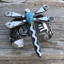 Load image into Gallery viewer, Sterling Turquoise Navajo Dragonfly Bracelet Cuff By Alex Sanchez