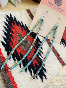 Navajo Turquoise Beaded Dangle Earrings 4.75”