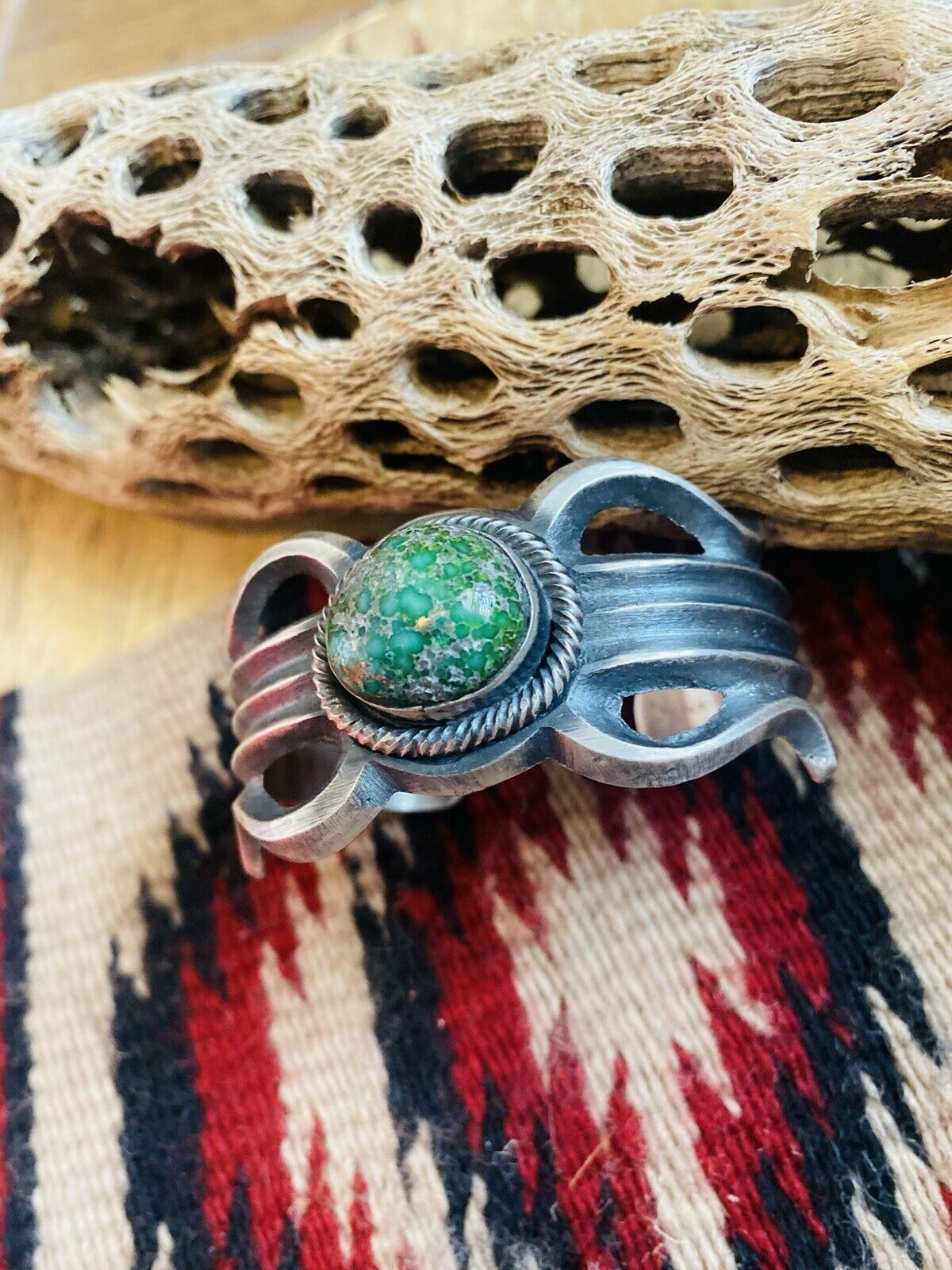 Navajo Sterling Silver & Sonoran Gold Turquoise Cuff Bracelet