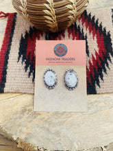 Load image into Gallery viewer, Navajo White Buffalo And Sterling Silver Post Earrings Signed