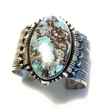 Load image into Gallery viewer, Navajo Handmade Sterling Silver &amp; Number 8 Turquoise Signed Cuff Signed