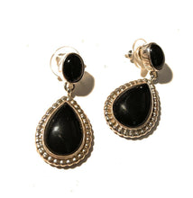 Load image into Gallery viewer, Beautiful Navajo Sterling Silver Black Onyx Teardrop Post Dangle Earrings