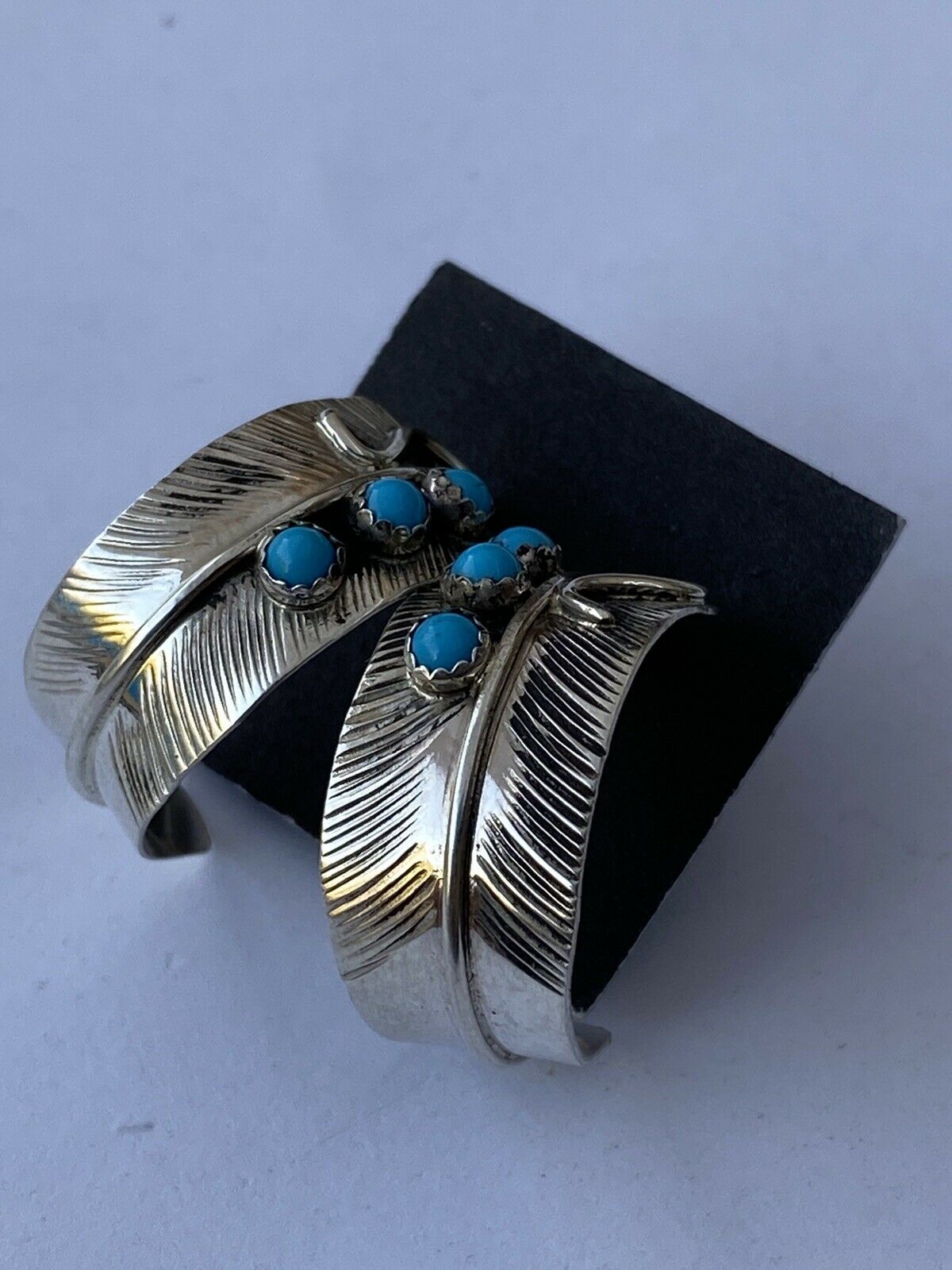 Navajo Sterling Silver & Turquoise Feather Hoop Earrings