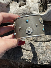 Load image into Gallery viewer, Navajo Sterling Silver Cross Bracelet Cuff With Turquoise Accent Stones Signed