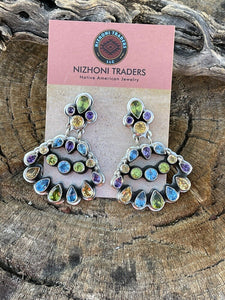 Navajo Sterling Silver & Natural Gem Stone Dangle Earrings