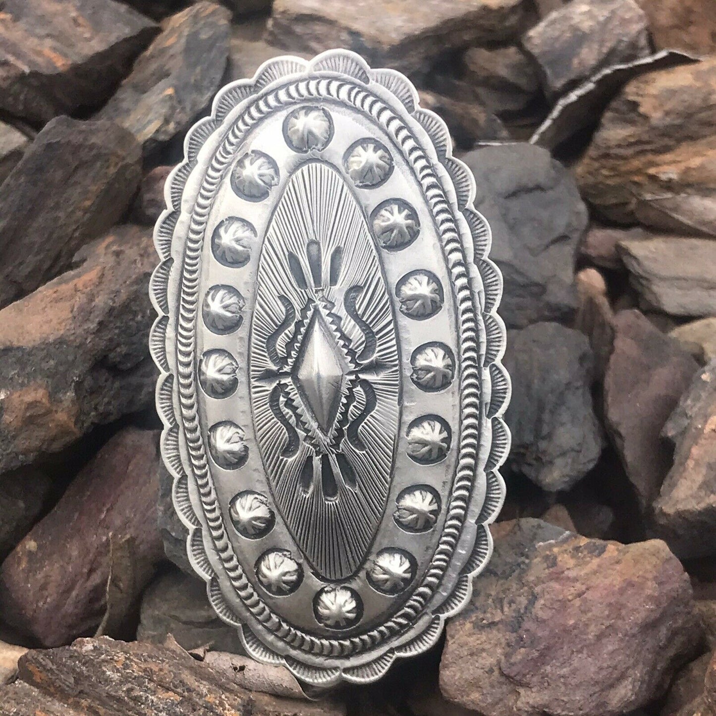 Navajo Sterling Silver Concho Statement Ring Sz 5 By Eugene Charley