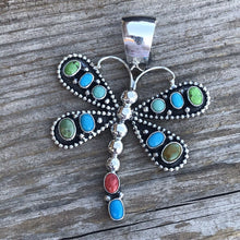 Load image into Gallery viewer, Beautiful Navajo Sterling Silver Multi Stone Dragonfly Pendant Paul Livingston