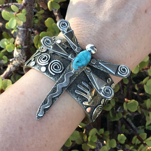 Sterling Turquoise Navajo Dragonfly Bracelet Cuff By Alex Sanchez