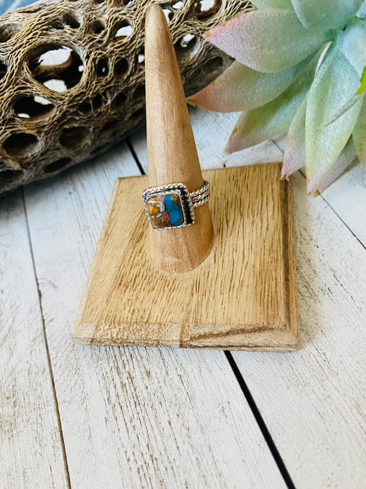 Navajo Sterling Silver & Multi Stone Spice Square Ring