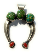 Load image into Gallery viewer, Navajo Sterling Sonoran Gold and Coral Naja Pendant Signed By Chimney Butte